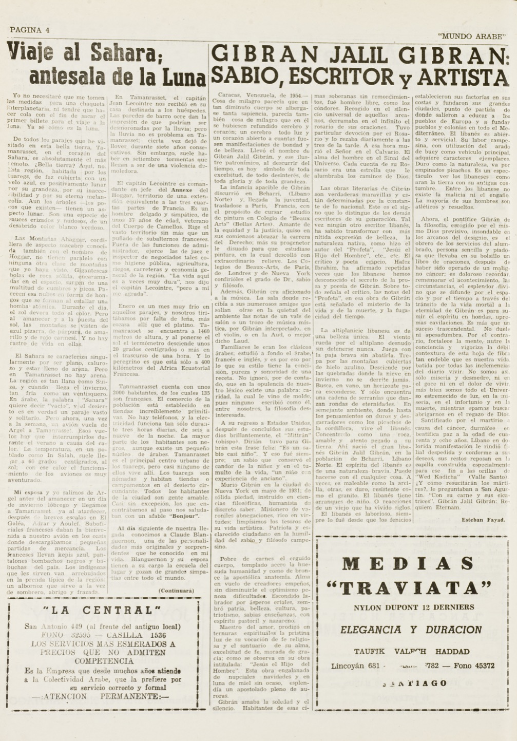 Esteban Fayad, "Gibrán Jalil Gibrán: sabio, escritor y artista", Mundo Árabe, Feb 18, 1955, p. 4.